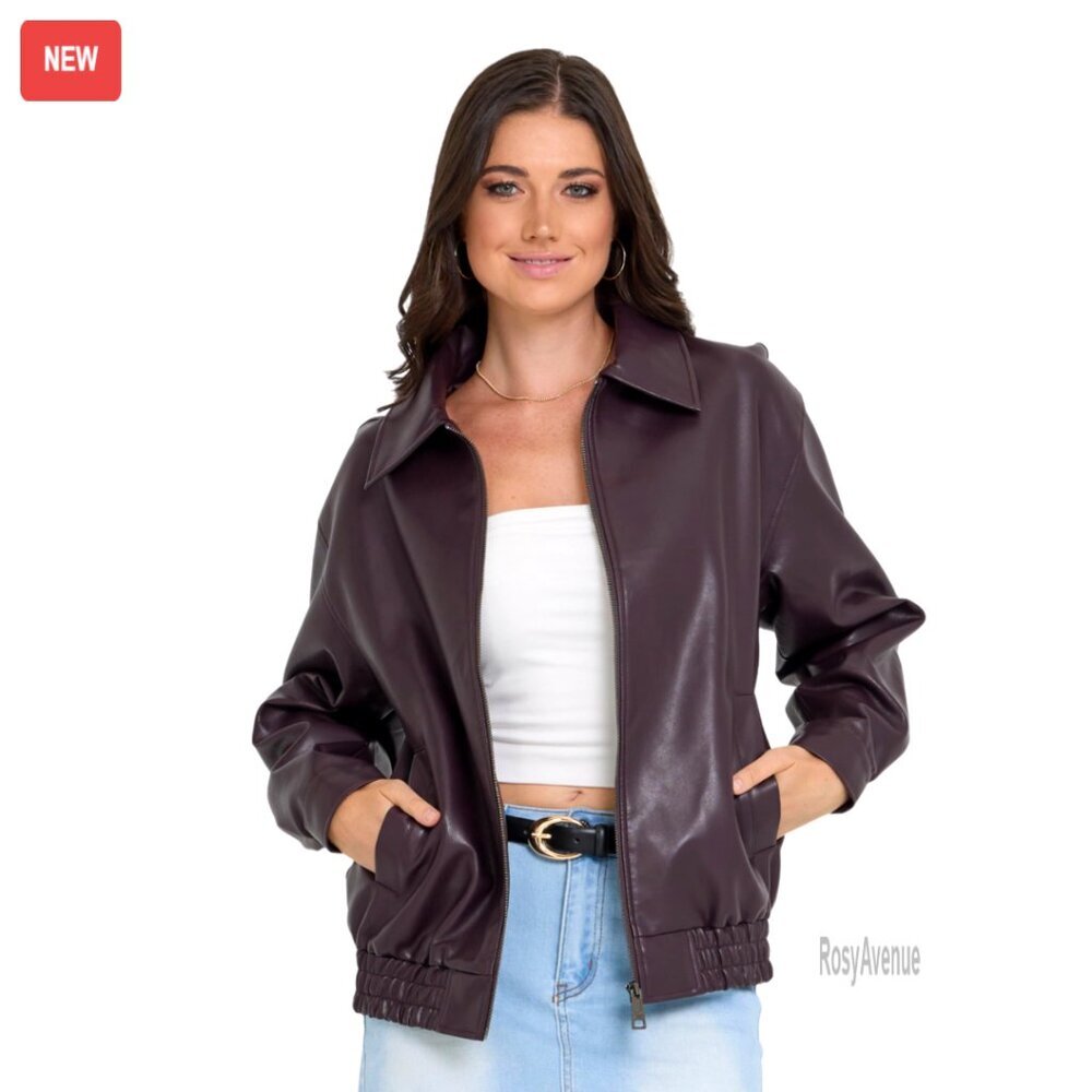Oversized Faux Leather Bomber Jacket Plus Size Motorcycle Style